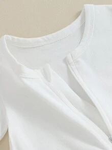 0-24M Baby Summer Romper Casual Short Sleeve Round Neck Zip Up Jumpsuit Infant Clothes - trắng - Xem 5