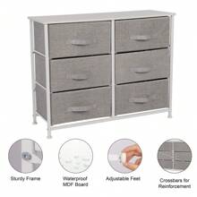 Chest Of Drawers, 6 Fabric Drawers Storage Unit With Wooden Top And Metal Frame, Cloth Storage Organizer For Bedroom Living Room Closet Hallway - Grey - View 6