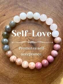 1pc Fashionable & Sweet Natural Stone Crystal Metallic Pink Color Geometric Beaded Bracelet For Women, Bringing Health, Luck, Healing Emotions For Daily, Party, Gathering
