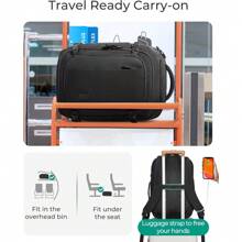 BAGSMART Travel Backpack Carry On Flight Approved, 30L Lightweight Backpack Fits 17.3 Inch Laptop For Men Women, Water Resistant Personal Item Travel Bag With USB Charging Port, Black - 黑色 - 查看 5