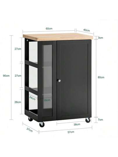 SoBuy FKW75 SCH, Kitchen Storage Trolley Serving Cabinet Tier Side Shelves, Zwart view 2