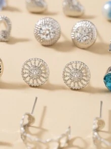 1 Bộ 30 Đôi Hoa Tai Đính Đá Trái Tim Xanh & Ngôi Sao Ngọc Trai Cho Nữ - Bạc - Xem 4