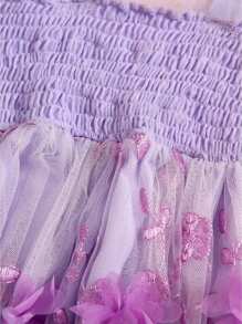 Vestido sin mangas para niñas pequeñas, de verano, con flores 3D, bonito vestido de tul con alas de mariposa para fiestas en la playa, ropa bonita. - Morado - Ver 6