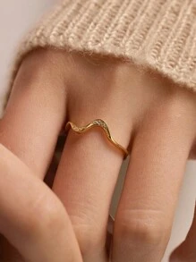 BALMORA 1pc Sterling S925 Silver Vintage Simple Elegant Geometry Wavy Zirconia Finger Ring For Women Party Daily Wearing Friendship Jewelry Gift