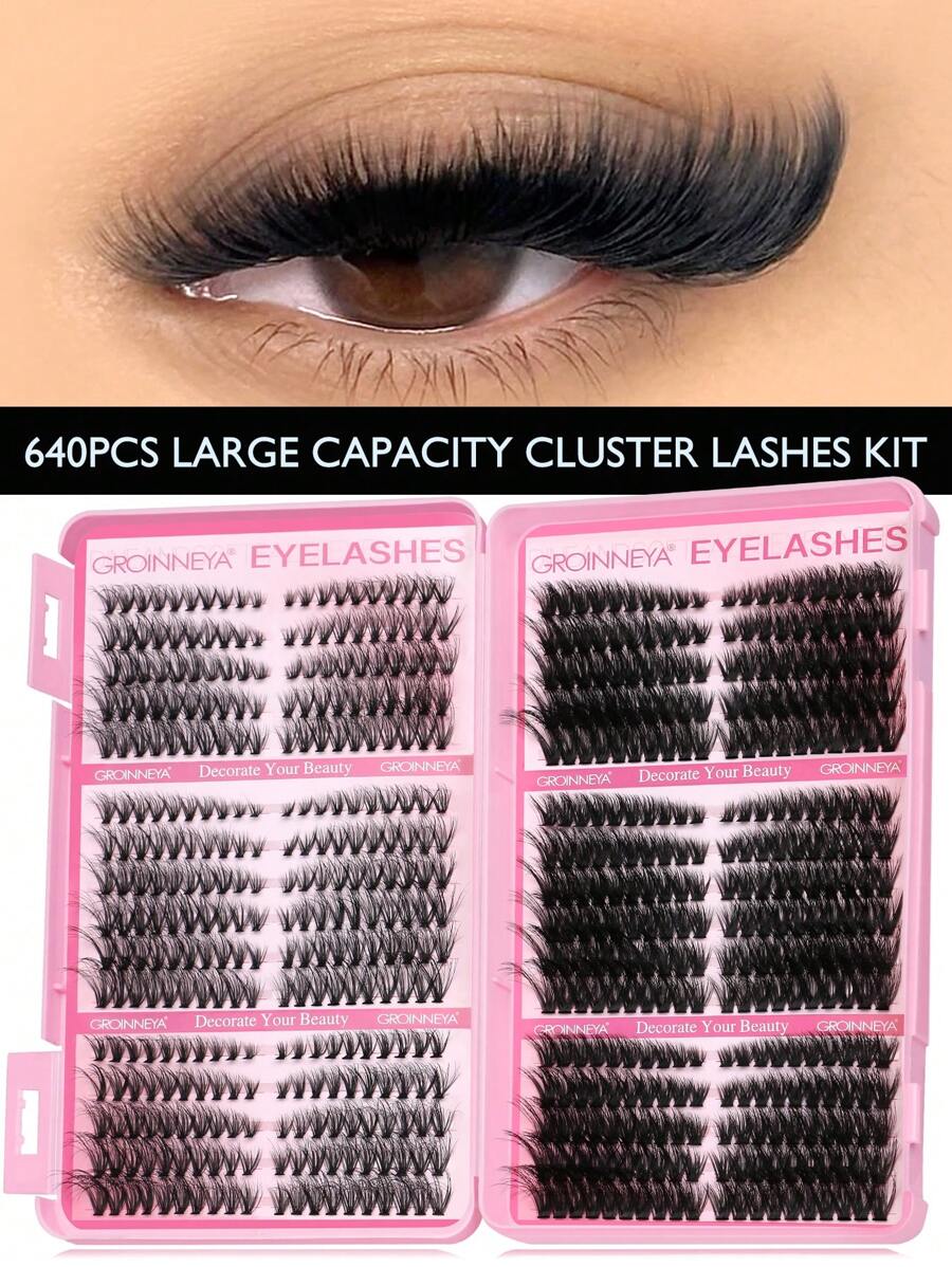 600pcs Lashes Book 10-18mm Mixs DIY Fluffy Eyelash Ndividual Eyelashes Kit 3D Natural Thick Eyelashes Natural Eyelash Extension Makeup Tools (02) - C - View 1