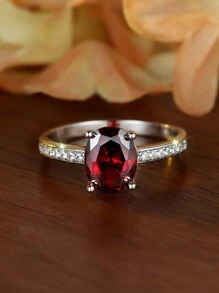 1pc S925 Sterling Silver Red Oval Cut Engagement Ring, Women's Fashion Ring, Wedding Ring, Anniversary Gift - Ring - View 3