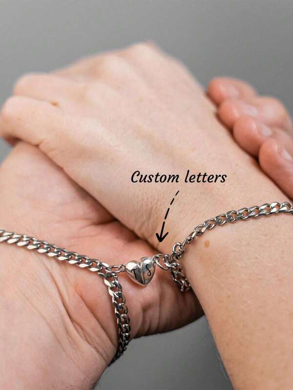 1 Set Custom Letter Couples Bracelet, Love Magnetic Couple Bracelet, Matching Bracelets, Anniversary Gift Valentine's Day Gift For Boyfriend, Girlfriend, Lover Long Distance Relationship Gift For Valentine's Day, For Graduation, For Weddings