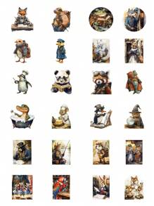 50 stuks dierenstickers, retro middeleeuwse varken kat vos konijn stickers voor scrapbooking, dagboek, laptop, bumper, skateboard, waterfles, bouwvakker, auto, verjaardagsfeestje, vinyl waterdichte stickers voor tieners volwassenen kinderen terug naar school cadeaus