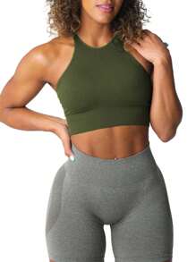 Sports Bras For Women Solid Color Sleeveless Workout Yoga Bra Fitness Sport Seamless Bralette Underwear Running Bras - 軍綠色 - 查看 4