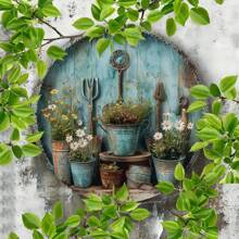 1 tấm biển lá kim loại cổ điển có thiết kế dụng cụ làm vườn và hoa, đồ trang trí nghệ thuật treo tường bằng kim loại cho gia đình, nhà hàng, quán cà phê, nhà để xe - sử dụng trong nhà và ngoài trời, kích thước 8x8 inch. Thích hợp cho sinh nhật, kỷ niệm, ngày lễ tình nhân, giáng sinh, lễ tạ ơn, ngày của mẹ và ngày của cha. Cổ điển, trang trí, quà tặng. Kiểu mẫu lỗ là ngẫu nhiên. - Nhiều màu - Xem 4