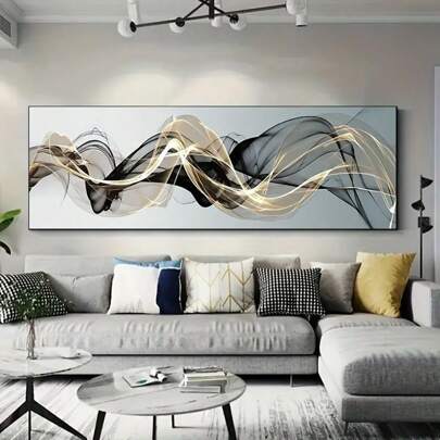 1 件现代北欧奢华抽象金色丝带帆布艺术墙饰适用于客厅和卧室，无框