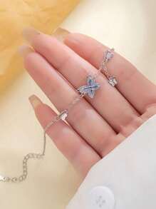 Tassel Butterfly Bracelet Women's Sterling Silver Mori Style Light Luxury Clavicle Chain - Blue Butterfly Bracelet - View 4