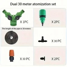 Sistema de riego por goteo para jardinería, set de regadores de micronebulización de dos salidas en color rojo, riego automático ajustable para macetas y herramientas de jardinería