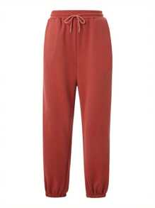 Women Autumn Casual Pants, Solid Color Drawstring Elastic-Waist Long Trousers With Pockets For Girls, 4 Colors