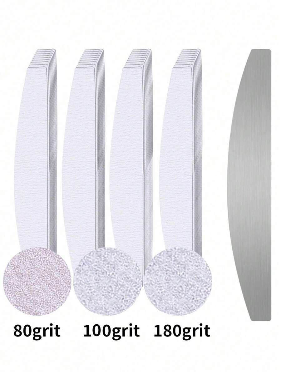 klimonla 10/30pcs Nail Files, Manicure Sanding Strips, Metal Sheets, Self-Adhesive, Replaceable Half-Moon Nail Files, Edge Trimming & Polishing Strips, For Nail Polish, Washable Polishing Strips - Grey - View 1