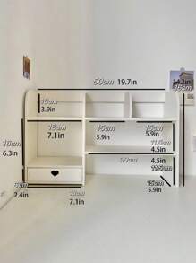 1 pieza Estantería vertical de escritorio de madera blanca y plástico, apta para dormitorio, sala de estar, estudio, oficina, dormitorio - Organizador de escritorio para maquillaje, perfume, joyería, papelería, artículos varios
