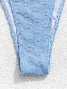 性感休闲度假女士特殊材质吊带比基尼泳装套装，适合夏季海滩度假 - 淺藍色 - 查看 4