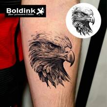 Boldink 非永久性纹身技术，鹰的刺眼目光，全新纹身设计，纹身贴纸可持续 1-2 周，精致细致的纹身设计，无光泽，临时纹身的绝佳选择 - 黑色 - 查看 3