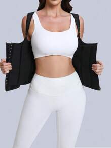 1pc Women's Latex Waist Trainer Vest With Zipper, Heavy Duty Waist Cincher, Suitable For Everyday Wear