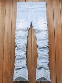 Men's Slim Fit Distressed Light Blue Washed Denim Jeans