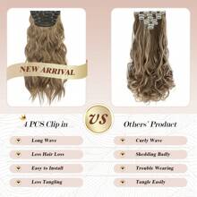 FESHFEN FESHFEN Clip In Hair Extensions 4 PCS Long Wavy Thick Highlighted Clip In Hairpieces Synthetic Hair Extension For Women, 20 Inch