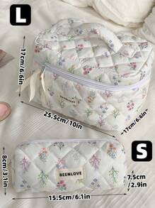 1Pc/Set Delicate Fresh Ditsy Floral Quilted Makeup Bag, Vintage Toiletry Pouch With Handle, Multi-Functional Travel Makeup Bag Handheld, Portable Toiletries Bag Set With Zipper, Large Capacity Cosmetic Storage Bag Suitable For Cosmetics, Lipstick, Jewelry, Tissues, Sanitary Napkins, Gift For New Semester, Winter/Early Spring, Anniversary, Valentine's Day, Vacation, Daily Use, Holiday, Mother's Day Gift, New Style In 2025 (Random Cutting).