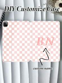 1pc Personalized Customized Letter Plaid Protective White Tablet PU Leather Case Compatible With IPad Pro 13, IPad Air 13 Models - White - View 1