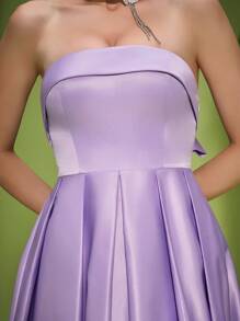 Mgiacy,New Arrival,Tube Top,Bow, Elegant Bridesmaid Dress,Ruched,Romantic,Long Dress - Mauve Purple - View 6