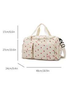 1pc Strawberry Print Corduroy Large Capacity Multi-Function Luggage Bag With Separate Wet Dry Compartment And Shoe Compartment, Suitable For Vacation, Outing, Campus, Gym, Shoulder Bag Bag For School School Accessories School Stuff