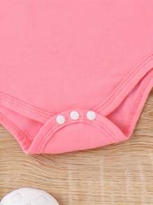 Conjunto de Pascua para bebé niña, mono de manga larga, mono con tirantes de conejito 3D, falda con diadema - Rosa - Ver 7
