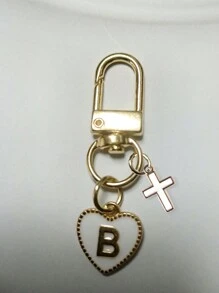 Heart Shaped Pendant Keychain, Letter Bag Charm, Cross Decor, Jesus/God Themed Keyring, Alloy Fashion Charm Keychain With Carabiner, Personalized Letter Keychain, Suitable For Backpack, Wallet, Earphone Case, Ideal Gift For Friends, Family And Couples - White - View 12