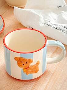 1pc Limited Edition Vintage Donkergroene Handgeschilderde Relief Bell Puppy Mok, Koffie/Thee Kopje & Ontbijtbord Cadeau