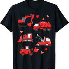 Valentines Day Construction Truck Hearts Women Men T-Shirt - Black - View 1