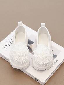 Girls Spring/Autumn Leather Shoes Low-Top Children Shoes Toddler Flat Round Toe Floral Princess Shoes Student Slip-On Casual Middle Child Loafers - White - View 2