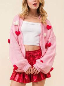 Women's Valentine's Day Bow Tie Cardigan Sweaters Sequin Graphic Long Sleeve Open Front Knitted Cardigans Cute Party Sweater Tops - Hồng - Xem 2