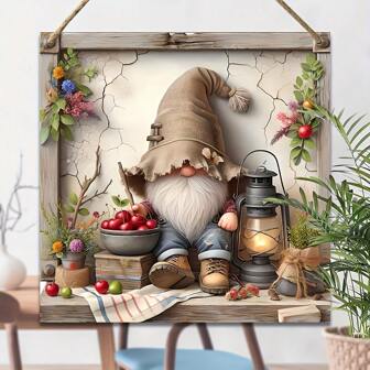 Country Gnome Garden Wall Art, 2D Wooden Spring Flower Signs, Classic Style Indoor/Outdoor Yard Lawn Decor, Multipurpose Farmhouse Home Decor, Round/Square Seasonal Wreath, Vintage Gnome Theme Wall & Door Hangings Room Decors Garden Decor Wedding Decor Home Decors Kitchen Decor
