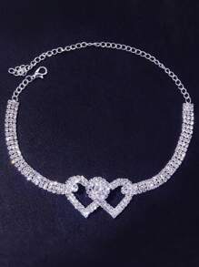 1 pieza Tobillera con forma de doble corazón de cristal brillante para la novia - Multicolor - Ver 3