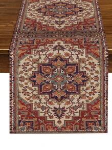 1pc Ramadan Red Floral Abstract Art Table Runner, Bohemian Floral Style, Washable, Suitable For Indoor/Outdoor Party, Kitchen, Home Dining Table, Living Room, Dining Room Decor - Redwood - View 4