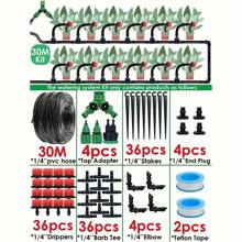 Sistema de riego por goteo para jardinería, set de regadores de micronebulización de dos salidas en color rojo, riego automático ajustable para macetas y herramientas de jardinería