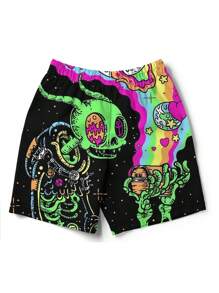 Men's 3D Summer Alien Rainbow Printed Beach Shorts,Hawaiian - Multicolor - View 2
