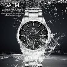 NARY 1pc Men's Watch Stainless Steel Luxury Large Dial Waterproof Date Sports Watch, Brand Original Luxury Waterproof Luminous Quartz Watch,New Style Male Clock 6151