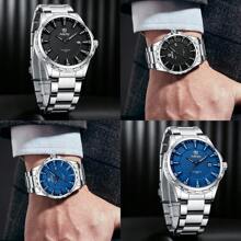 NARY 1pc Men's Watch Stainless Steel Luxury Large Dial Waterproof Date Sports Watch, Brand Original Luxury Waterproof Luminous Quartz Watch,New Style Male Clock 6151