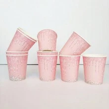 10pcs/20pcs/50pcs Light Pink Rhinestone Paper Cups, Pink Paper Cups, Pink Party Cups Disposable Coffee Cups Valentine's Day Beverage Drinking Cups For Bridal Shower Bachelorette Party Anniversary Birthday Pink Bow Party Supplies - Pink - View 4