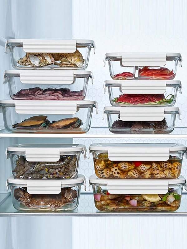 10 pezzi Contenitori per alimenti da 850ml/1400ml, adatti per cucina, frigorifero, conservazione cibo all'aperto, sigillatura ermetica, sicuri per microonde, design impilabile, contenitori per alimenti a prova di perdite, adatti per il ritorno a scuola