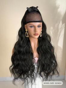 30-Inch Black Wavy Synthetic Fiber Clip-In Hair Extensions, Creates Long Ponytail Look - Black - View 7