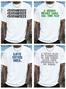 Camiseta personalizada para hombre, sube tu texto/mensaje/cita graciosa/bendición, camiseta blanca, regalo para fiestas, regalo de aniversario, uniforme de trabajo en equipo corporativo, atuendo para festival de música, regalo para él, camiseta de cuello redondo de corte holgado para hombre de manga corta, ropa para fiestas, camiseta blanca para hombre, ropa de primavera y verano