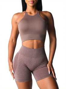 Sports Bras For Women Solid Color Sleeveless Workout Yoga Bra Fitness Sport Seamless Bralette Underwear Running Bras - 卡其色 - 查看 6