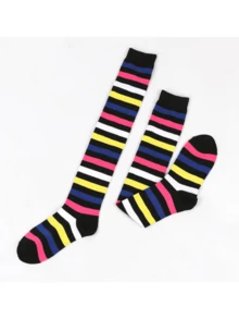 1 双狂欢节彩色过膝袜，女士条纹过膝袜，适合派对、动漫角色扮演 - 彩色 - 查看 3