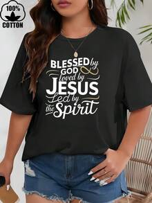 Happy Valentine'S Day Women's L Don't Need LuckI Have Jesus Christian T-Shirt, Women's 220g Round Neck Casual Heavy Pure Cotton T-Shirt (1 PC) - 黑色 - 查看 1