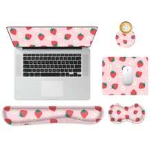 4-Piece Ergonomic Memory Foam Keyboard Wrist Rest, Mouse Pad, Mouse Wrist Rest, Cup Holder Set, Suitable For Laptop, Office, Home, Work, And Gaming
